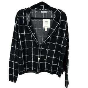 89th & Madison Window Pane Double Breasted Cardigan Medium Black NWT